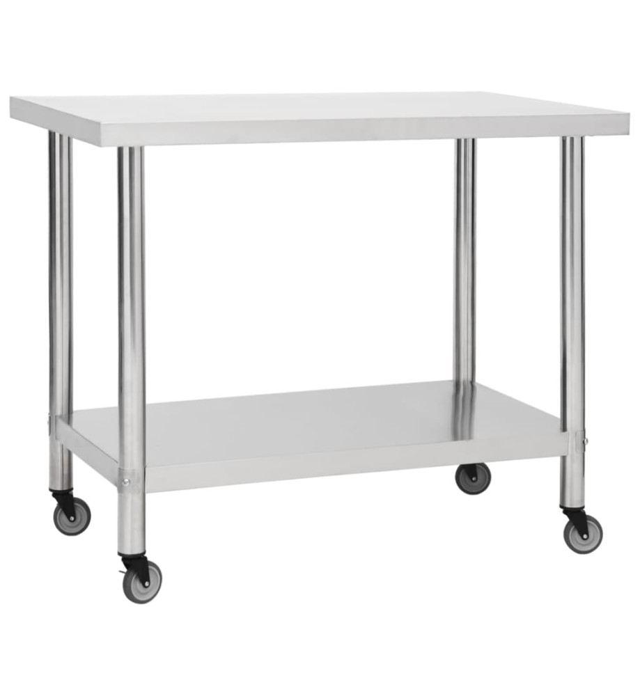 Table de travail de cuisine avec roues 100x30x85 cm Inox