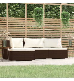 Salon de jardin 4 pcs avec coussins Marron Résine tressée