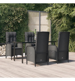 Mobilier à dîner de jardin et coussins 5pcs Noir Résine tressée