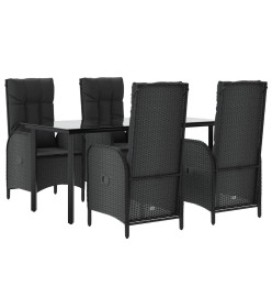 Mobilier à dîner de jardin et coussins 5pcs Noir Résine tressée