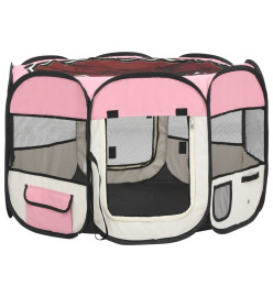 Parc pour chiens pliable avec sac de transport Rose 90x90x58 cm