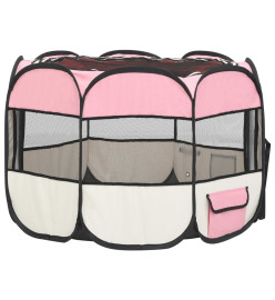 Parc pour chiens pliable avec sac de transport Rose 90x90x58 cm