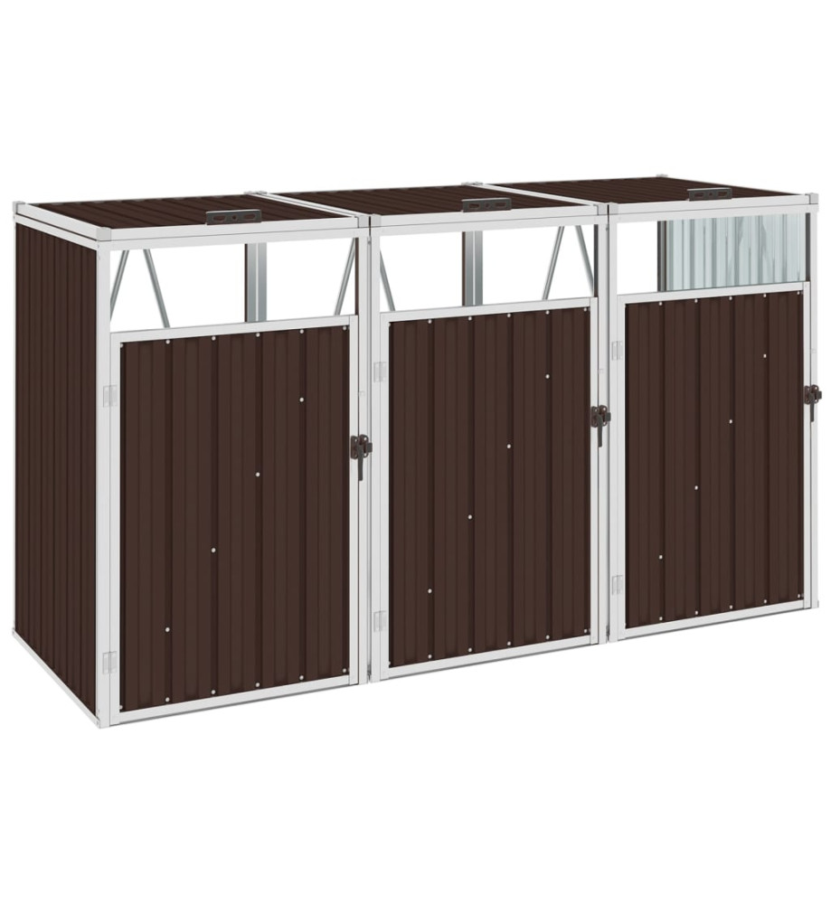 Abri de poubelle triple Marron 213x81x121 cm Acier