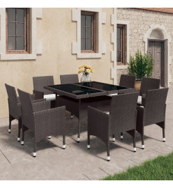 Ensemble à dîner de jardin 9 pcs Résine tressée et verre Marron