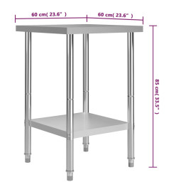 Table de travail de cuisine 60x60x85 cm Acier inoxydable