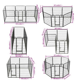 Parc pour chiens 8 panneaux Acier 80 x 100 cm Noir