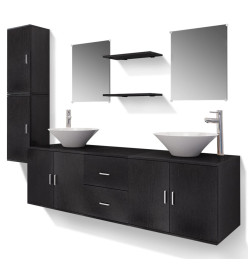 Meuble de salle de bain 11 pcs avec lavabo et robinet Noir