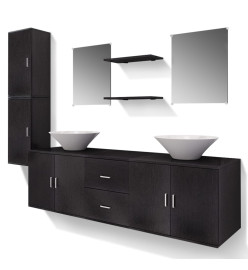 Mobilier de salle de bain avec lavabo 9 pcs Noir