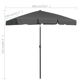 Parasol de plage anthracite 180x120 cm