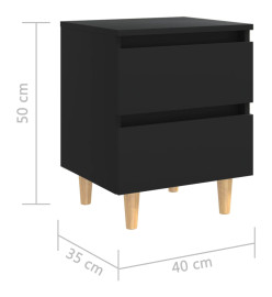 Table de chevet avec pieds en pin Noir 40x35x50 cm