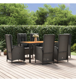 Ensemble à dîner de jardin et coussins 7pcs Noir Résine tressée