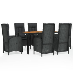 Ensemble à dîner de jardin et coussins 7pcs Noir Résine tressée