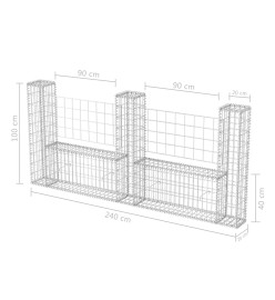 Panier de gabion en forme de U Acier galvanisé 240x20x100 cm