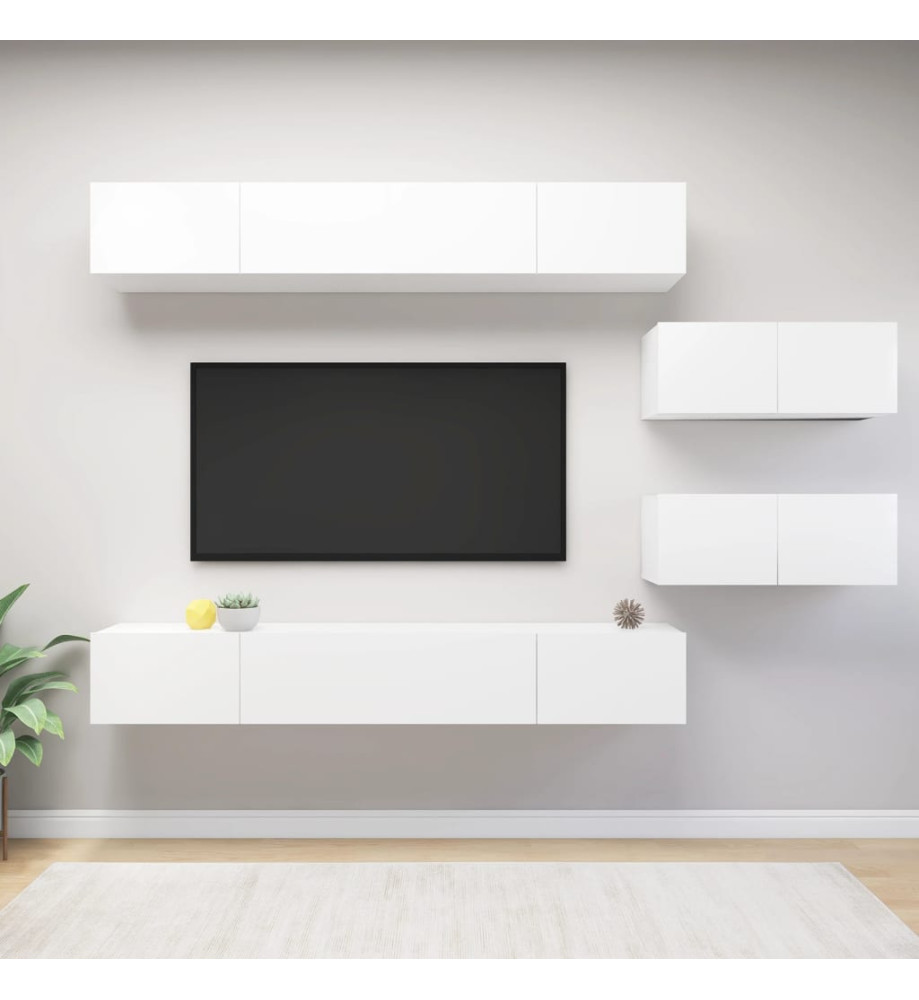 Ensemble de meuble TV 6 pcs Blanc Aggloméré