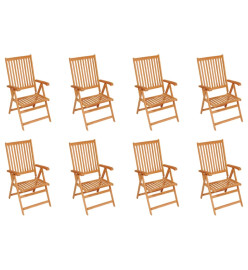 Chaises inclinables de jardin avec coussins 8 pcs Teck solide