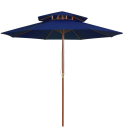 Parasol double avec mât en bois Bleu 270 cm