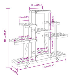 Support à fleurs avec roues 110x25x101 cm bois massif de sapin