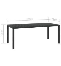 Table de jardin Noir 185 x 90 x 74 cm Aluminium et WPC