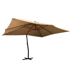 Parasol en porte-à-faux avec mât en bois 400x300 cm Taupe