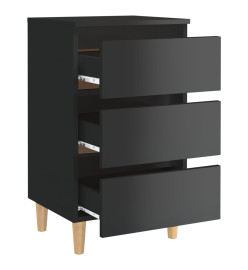 Tables de chevet pieds en bois 2 pcs Noir brillant 40x35x69 cm