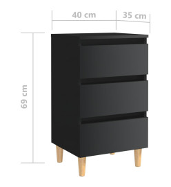 Tables de chevet pieds en bois 2 pcs Noir brillant 40x35x69 cm