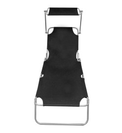Chaise longue pliable avec auvent Noir Aluminium