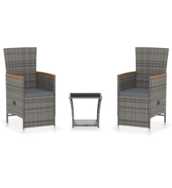 Salon de jardin 3 pcs avec coussins Résine tressée Gris