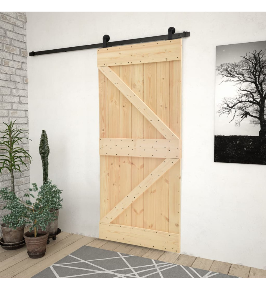 Porte coulissante avec kit de quincaillerie 90x210cm Pin massif