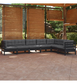 Salon de jardin 7 pcs avec coussins Noir Bois de pin solide