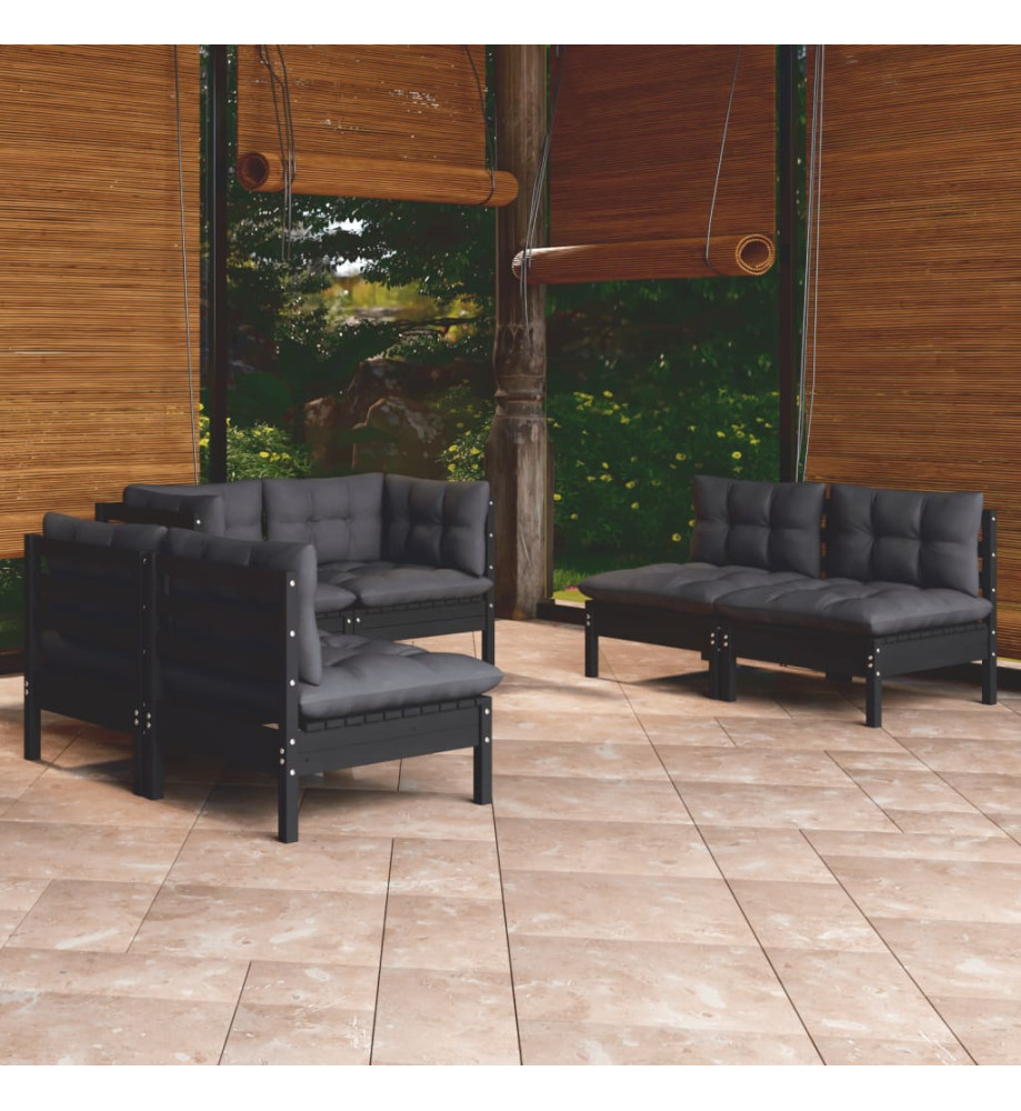 Salon de jardin 6 pcs avec coussins Bois de pin massif Salon de jardin 6 pcs avec coussins Bois de pin massif
