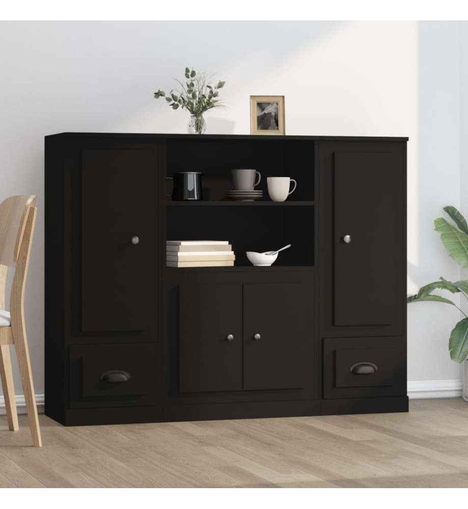 Buffets 3 pcs noir bois d'ingénierie