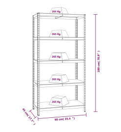 Étagère à 5 niveaux 2 pcs Argenté Acier et bois ingénierie