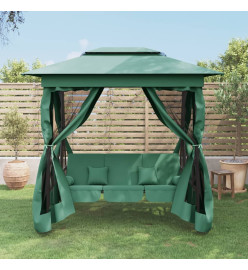 Tonnelle de jardin banc pivotant convertible vert tissu acier