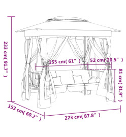 Tonnelle de jardin banc pivotant convertible vert tissu acier