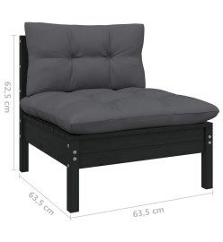 Salon de jardin 12 pcs avec coussins Noir Bois de pin massif