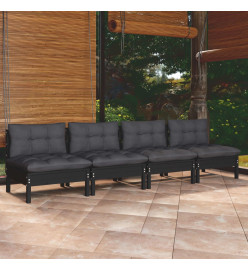 Canapé 4 places de jardin avec coussins anthracite Bois de pin