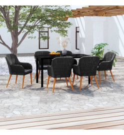 Mobilier de salle à manger de jardin avec coussins 7 pcs Noir