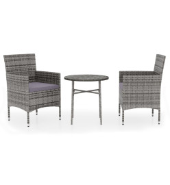 Ensemble de salle à manger de jardin 3 pcs Résine tressée Gris