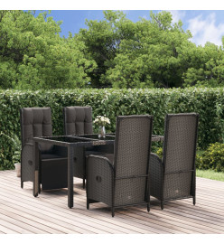 Mobilier à dîner de jardin et coussins 5pcs Noir Résine tressée