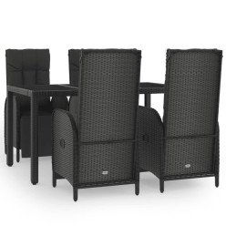 Mobilier à dîner de jardin et coussins 5pcs Noir Résine tressée