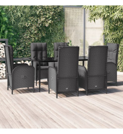Ensemble à dîner de jardin et coussins 7pcs Noir Résine tressée