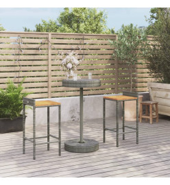 Ensemble de bar jardin 3 pcs gris poly rotin/bois massif acacia