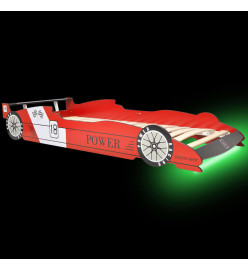 Lit voiture de course pour enfants avec LED 90 x 200 cm Rouge