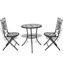 Mobilier de bistro 3 pcs Carreaux céramiques Noir et blanc