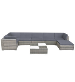 Salon de jardin 8 pcs avec coussins Résine tressée Gris