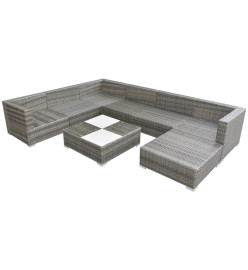 Salon de jardin 8 pcs avec coussins Résine tressée Gris