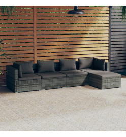 Salon de jardin 5 pcs avec coussins Résine tressée Gris
