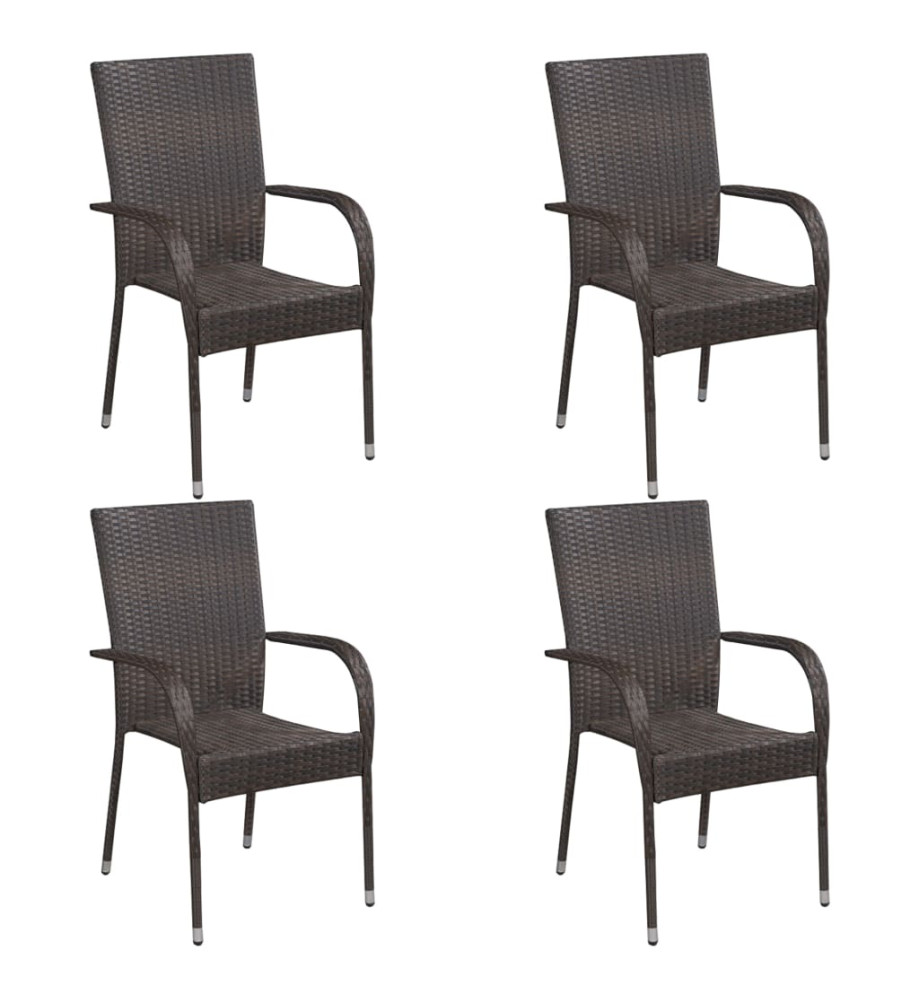 Chaises empilables d'extérieur 4 pcs Résine tressée Marron Chaises empilables d'extérieur 4 pcs Résine tressée Marron