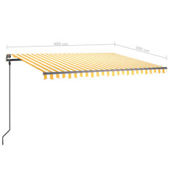 Auvent manuel rétractable avec poteaux 4x3 m Jaune et blanc