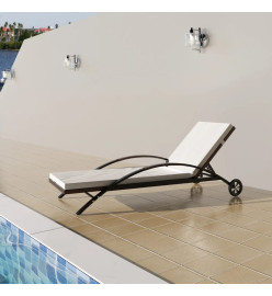 Chaise longue avec coussin et roues Résine tressée Marron